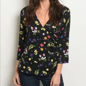 Floral 3/4 Sleeve V-Neck Blouse